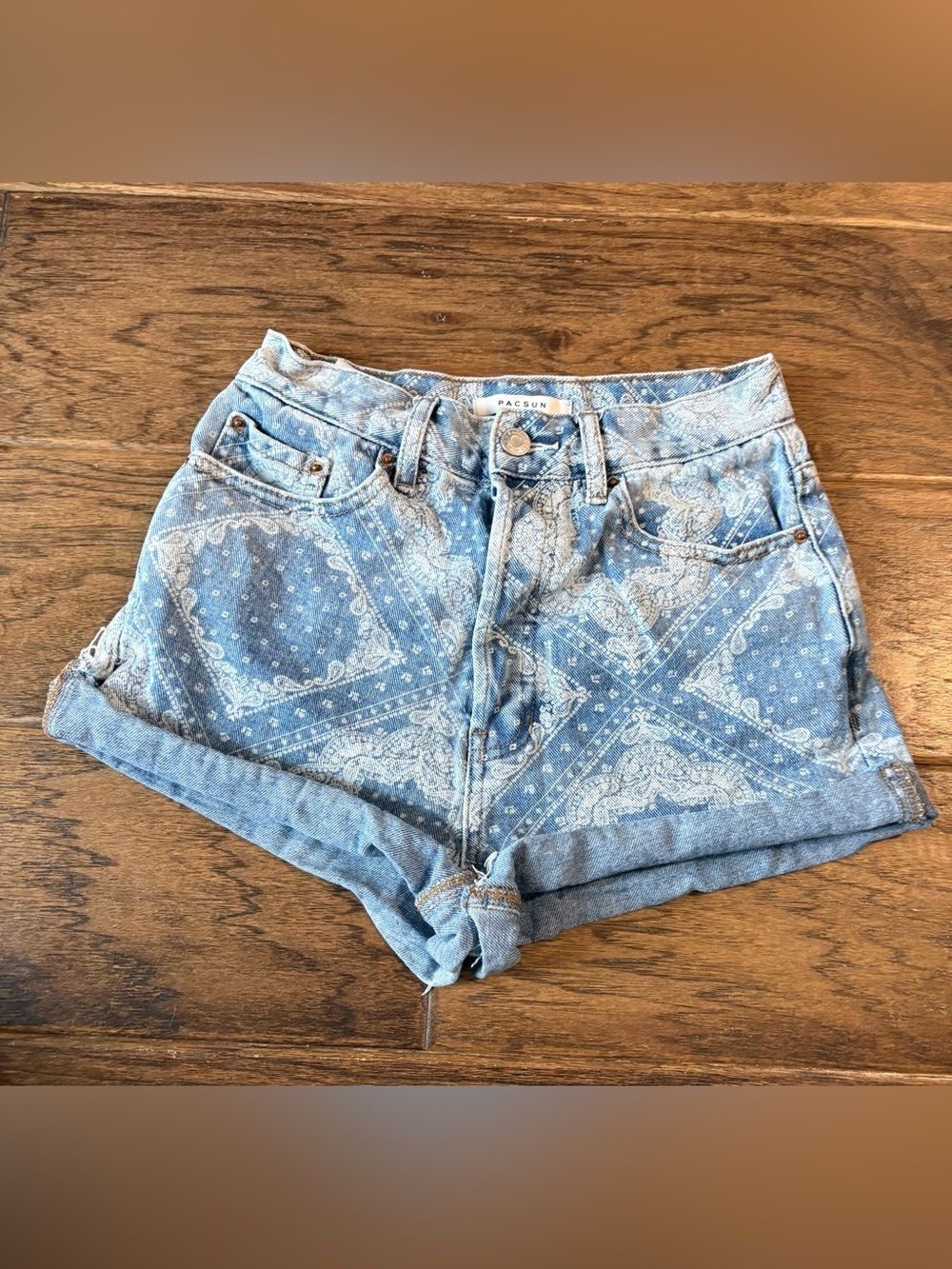 PacSun Light Blue Bandana Print Denim Shorts